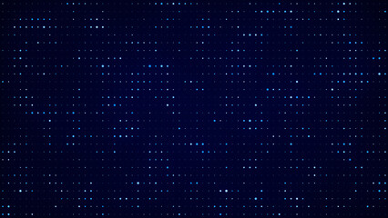 Abstract technology background, data flow, network connection concept. Digital technology grid, glowing lights on dark blue. Server, computer engineering, data science and storage. 