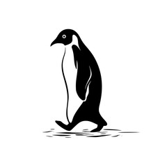 black and white image of a penguin on a white background black, illustration, image, penguin, silhouette, stand 