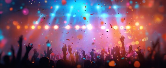 The vibrant celebration of a crowd enjoying a thrilling concert experience.