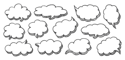 Speech Bubble Set with Hand-Drawn Chalk Outlines. Crayon Style Frames and Dialog Shapes on White Background.