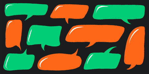 Crayon Speech Bubble Frame. Vector Chalk Talk Balloon. Colorful Dialog Chat Illustrations