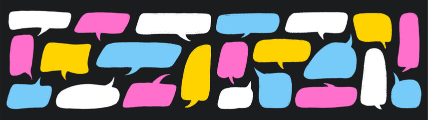 Crayon Speech Bubble Frame. Vector Chalk Talk Balloon. Colorful Dialog Chat Illustrations