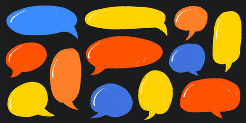 Crayon Speech Bubble Frame. Vector Chalk Talk Balloon. Colorful Dialog Chat Illustrations