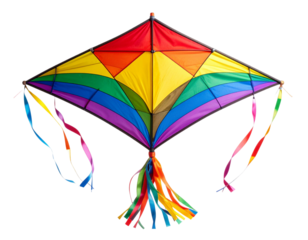 Bright Rainbow Kite with Tail, Transparent Background