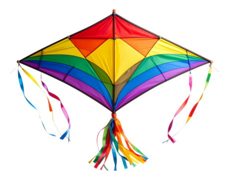 Bright Rainbow Kite with Tail, Transparent Background