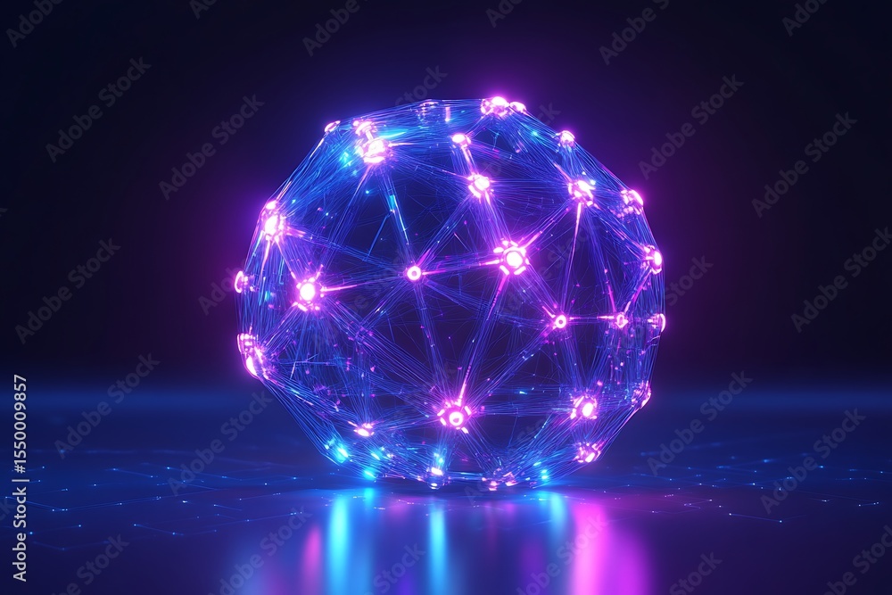 Poster 3d icon of an ai brain with connected circuits, glowing nodes, minimal futuristic background