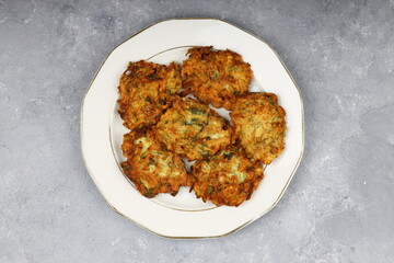Mucver, Turkish traditional food. (Turkish cuisine) Homemade Food with Zucchini.