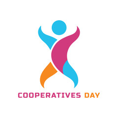 Colorful logo celebrating international cooperatives day with abstract human figure and text