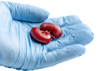 Human kidneys in gloved hand. Medical concept.