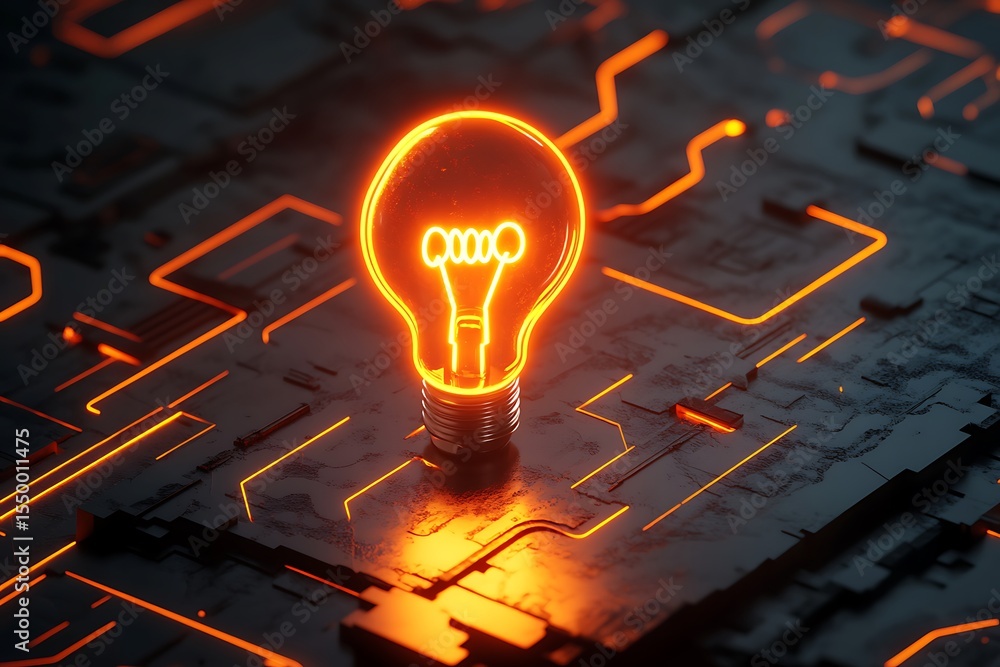 Poster glowing retro light bulb on a dark background. 3d rendering