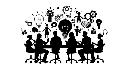 Fototapeta premium silhouettes of people sitting at a table in a meeting business people, icon, meeting, people, silhouette, sit, table, work , Generative art.