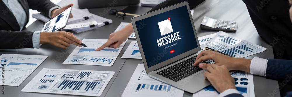 Poster email notification message showing on computer screen brisk. digital marketing message information t
