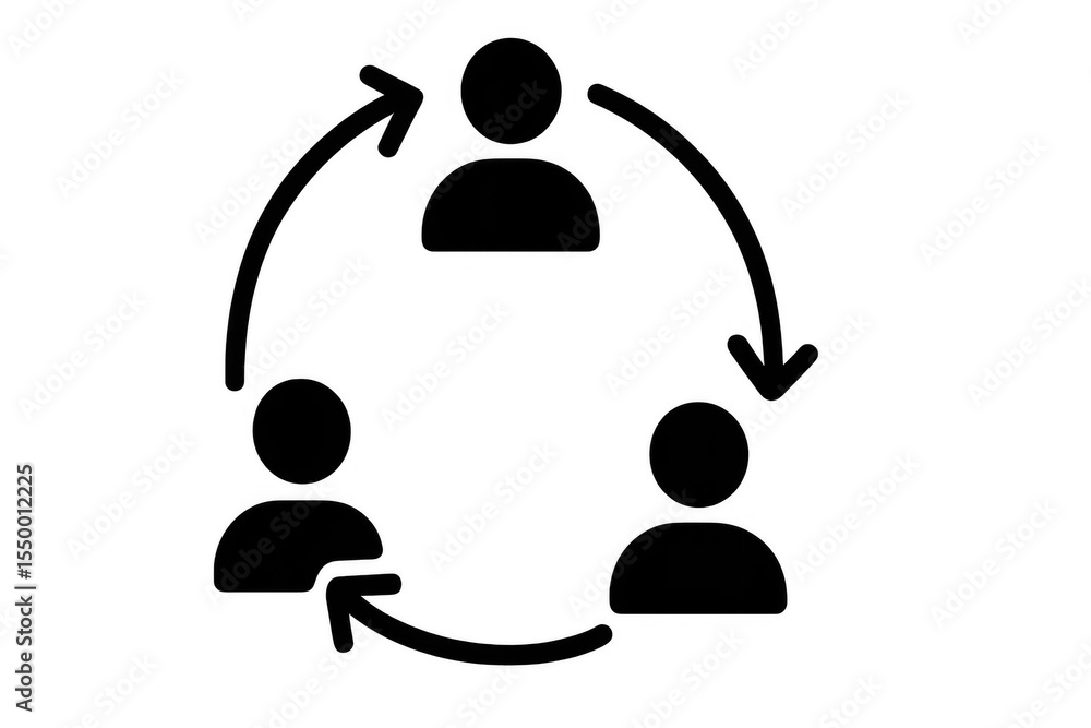 Poster circular flow of information among people, connecting and exchanging ideas in a continuous loop, on 
