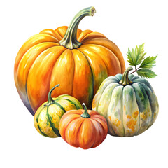 Autumnal Gourds A Harvest Still Life isolated on transparent baackground