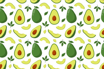 Avocado Seamless Pattern. Organic Endless Background for Vegan Culinary and Kitchen Designs. 