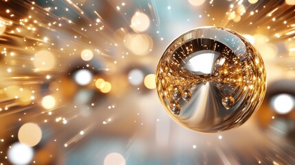 An abstract golden sphere surrounded by dynamic bokeh lights, representing creativity, energy, and the fusion of artistic imagination with visual depth in digital art.