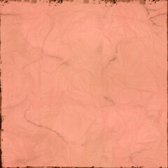 Fototapeta premium Vintage peach crumpled paper texture with soft creases, worn edges, and faded grunge shading, ideal for scrapbooking, invitations, overlays, posters, and creative graphic projects.