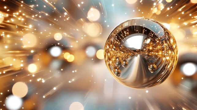 An abstract golden sphere surrounded by dynamic bokeh lights, representing creativity, energy, and the fusion of artistic imagination with visual depth in digital art.