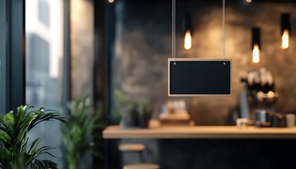 Fototapeta premium 3D rendering of a black signboard hanging on a wooden wall