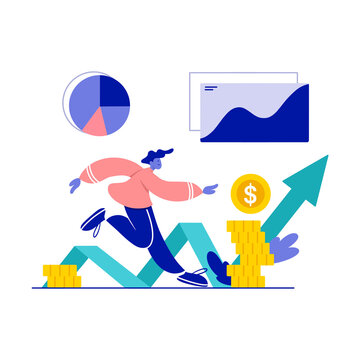 Flat Illustration of Financial Business Concept with Money, Graph, and Documents
