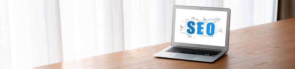 SEO search engine optimization for modish e-commerce and online retail business showing on computer...