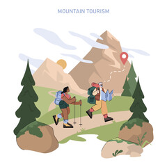Mountain Tourism. Flat Vector Illustration