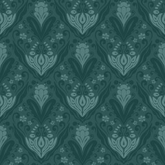 Elegant Botanical Motif with Retro Damask Style