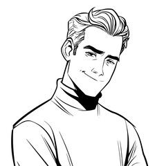 a black and white drawing of a young man with a serious look on his face black, drawing, face, man, portrait, sketch, young