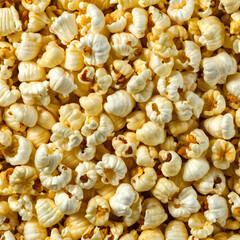 Tasty popcorn close up background top view 