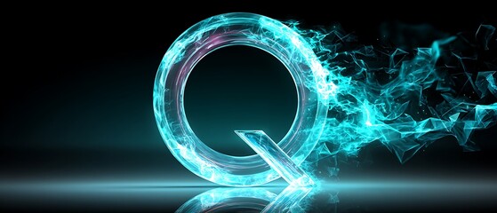 Fototapeta premium Abstract letter Q, vibrant teal glow