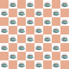 Cute Coffee Mug Repeat Design in Brown and White