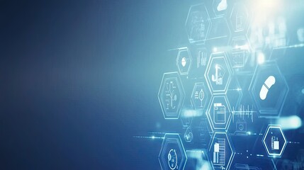 Abstract digital interface with interconnected icons.