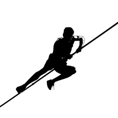 a black and white silhouette of an athlete, a woman, and a pole athlete, black, man, person, pole, rope, silhouette, woman , Generative art.