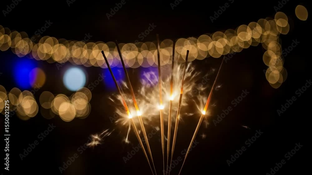 Aufkleber sparkling fireworks against bokeh lights - close-up view of several lit sparklers creating bright sp