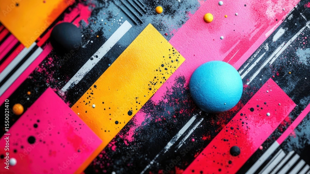 Fototapete abstract image with colorful geometric shapes and spheres, vibrant colors. use as design element, fo