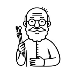 a balding old man wearing glasses holding a toothbrush and brush in his hands bald, beard, black, brush, glass, hand, hold, man, old, toothbrush, wear , Generative art.