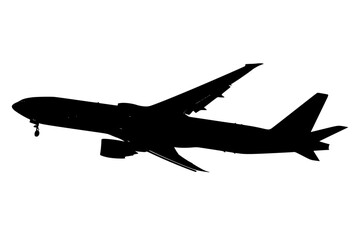 a black and white silhouette of a plane flying in the sky airplane, black, fly, jet, plane, silhouette, sky , Generative art.