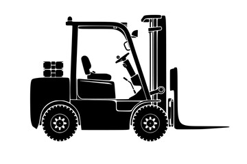Fototapeta premium a black silhouette of a forklift on a white background black, illustration, silhouette, tractor , Generative art.