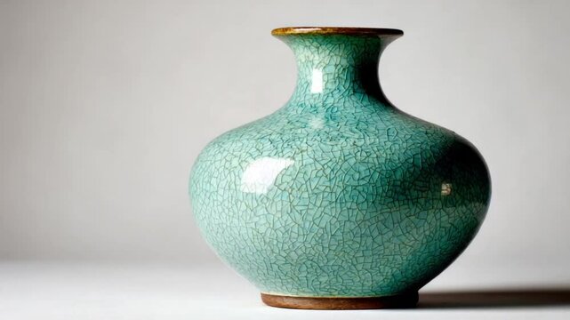 Elegant turquoise vase with intricate crackle glaze