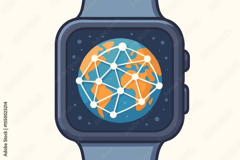 Aufkleber global network connection concept on a smartwatch display. wearable technology showing planet earth 