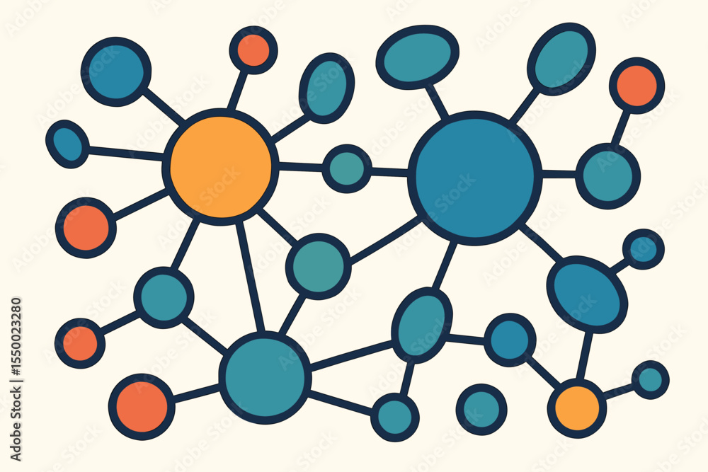 Aufkleber abstract network connection concept. vector cartoon illustration of interconnected nodes and hubs. c