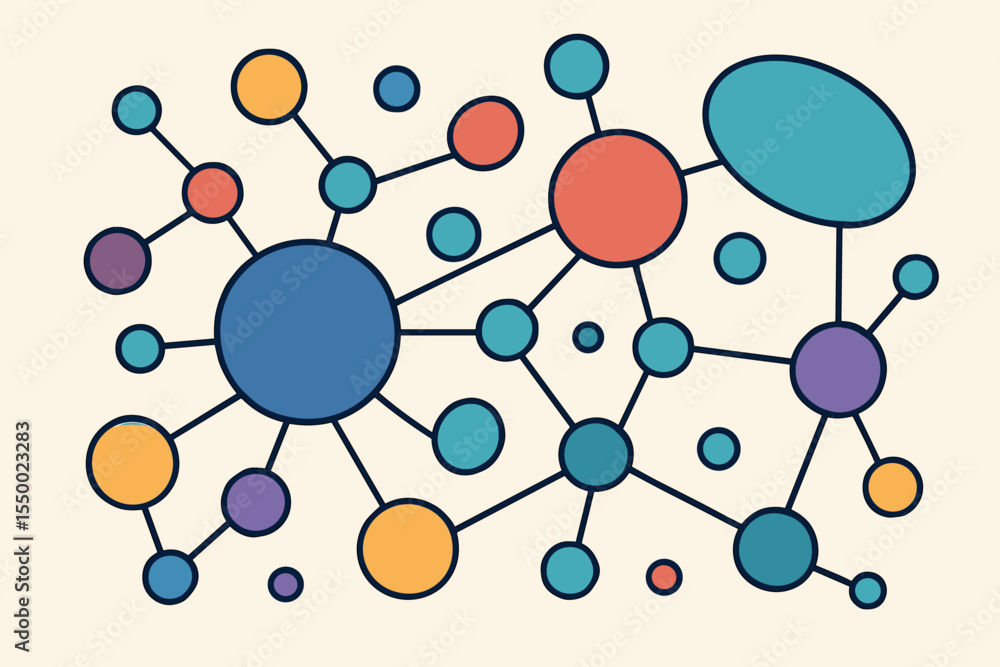 Aufkleber colorful abstract network of connected nodes and circles. vector graphic representing data visualiza