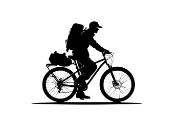 a black silhouette of a cyclist riding a bike with a backpack backpack, bag, bicycle, bike, black, cyclist, man, ride, silhouette , Generative art.