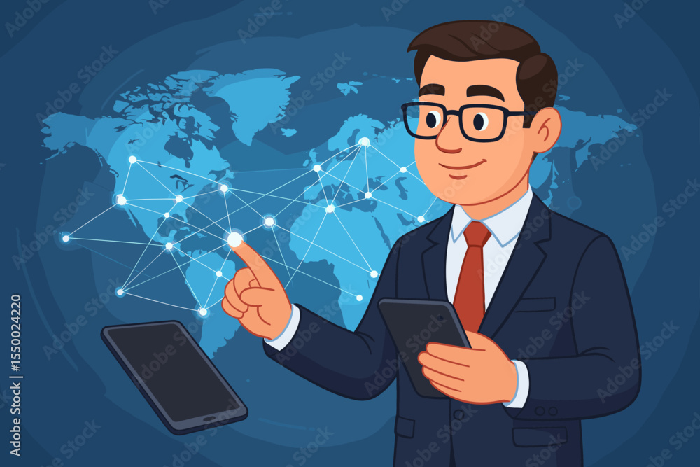 Aufkleber businessman analyzing global network connections on a virtual screen. professional man in suit using