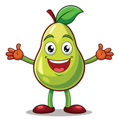 Cheerful cartoon pear mascot character with friendly expressions and open arms gestures