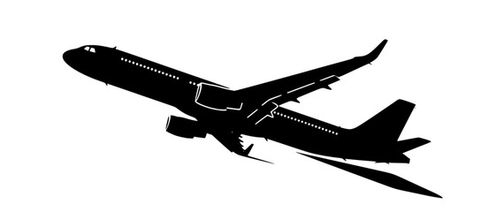 a black and white silhouette of an airplane flying airplane, black, fly, plane, silhouette, sky , Generative art.