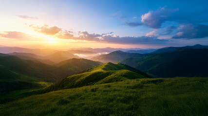 Serene Rolling Hills Panorama with Vibrant Sky