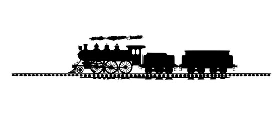 black silhouette of an old steam locomotive on a white background black, old, silhouette, steam locomotive, track, train , Generative art.