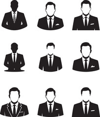 Nine businessman icons suit profile avatar