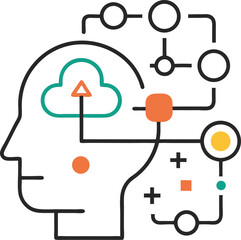 human head with social network icons